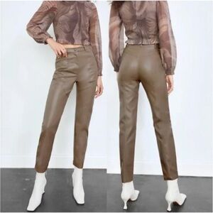 Aritzia Wilfred Free Rebel High Waisted Vegan Leather Pants in Taupe